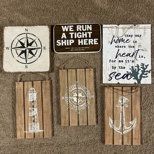 Lot Of 6 Nautical/sea/ocean Themed Wood Wall Art Signs